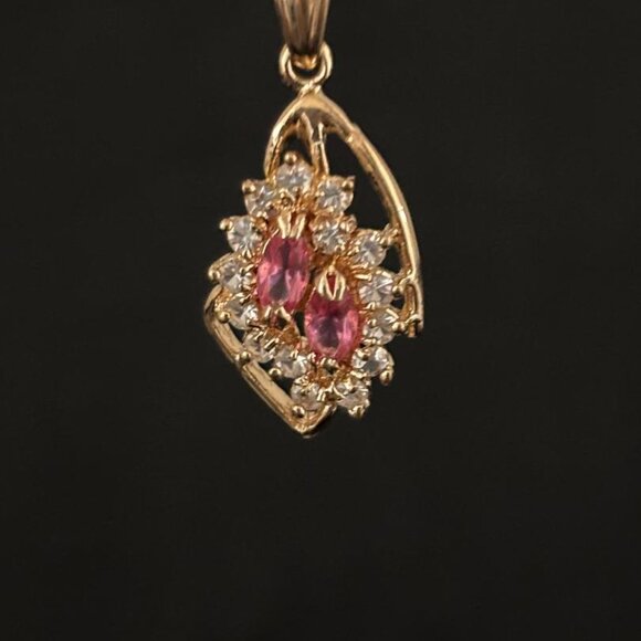 Vintage Swarovski crystal Pendant Necklace, Dolphin Ore 18K Gold Electroplate - Picture 4 of 4